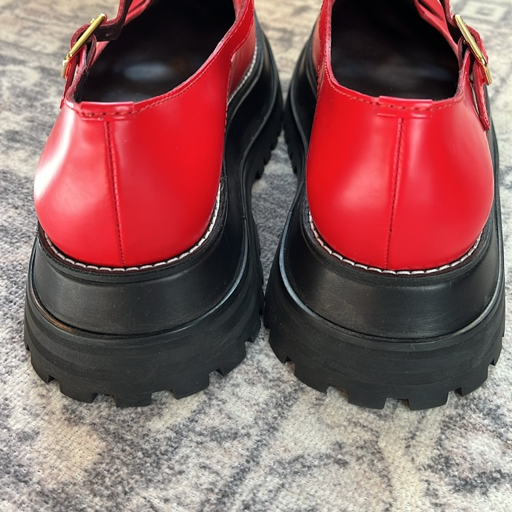 Burberry Aldwych Chunky Lug Sole Mary Jane Platform Loafer Cherry Red Size 40 - Picture 10 of 16